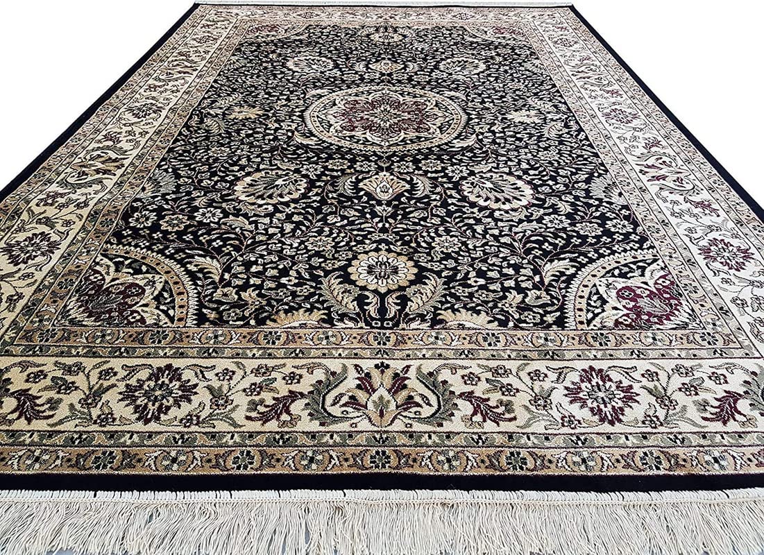 Prince Carpets Supersoft Kashmiri Silk Luxury Persian Design Anti Skid Backing Washable Carpets for Living Room Bedroom Drawing Room Hall Home Black Color 3 x 5 feet