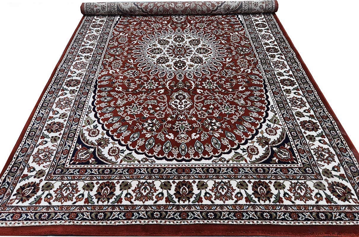 Prince Carpets Kashmiri Supersoft Wool Blend Persian Carpet for Living Room1 inch Thickness Anti Skid Washable Carpet Rust Color 8 x 11 feet