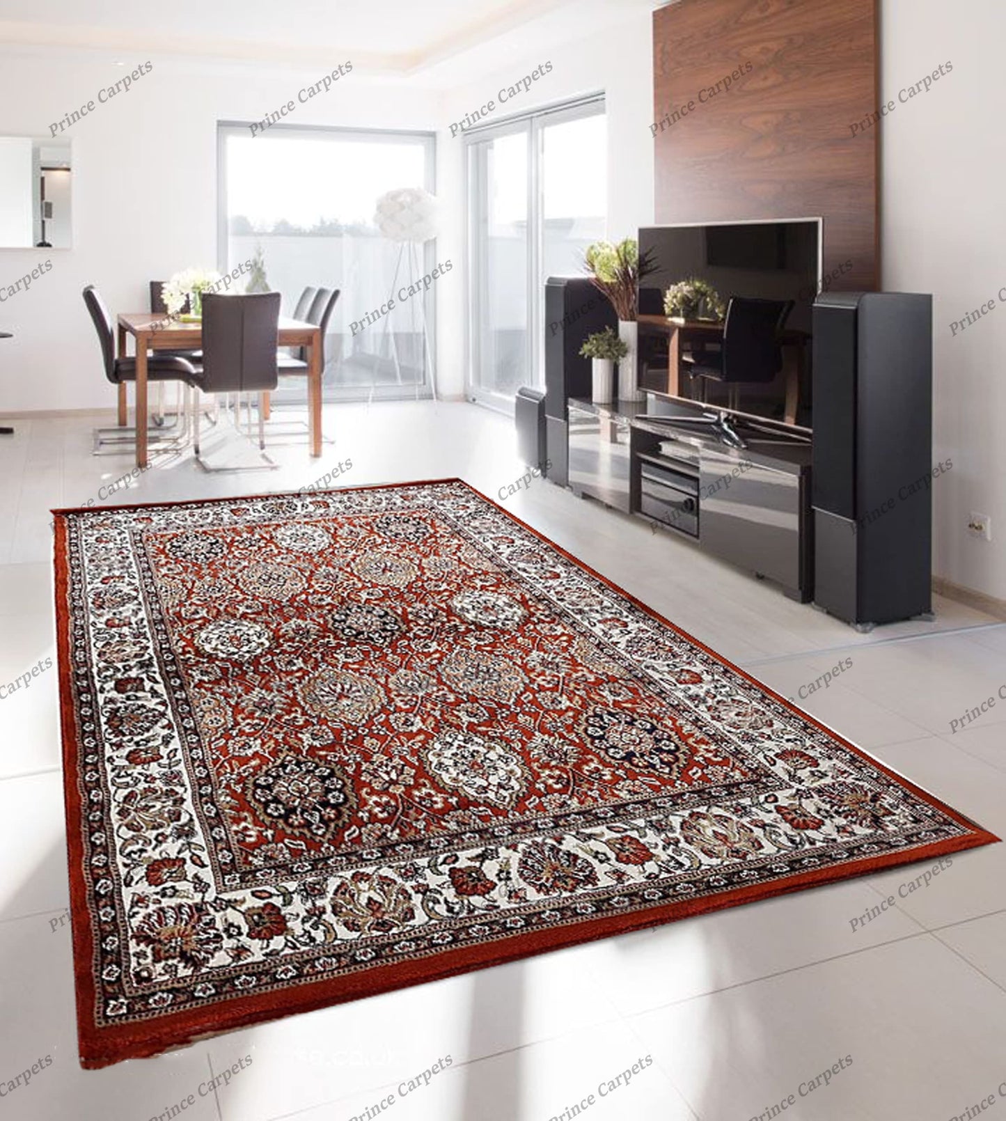 Prince Carpets Kashmiri Supersoft Wool Blend Persian Carpet for Living Room Bedroom Dining Room Hall with 15mm Thickness Non Slip Washable Carpet Rust Color 4 x 6 feet