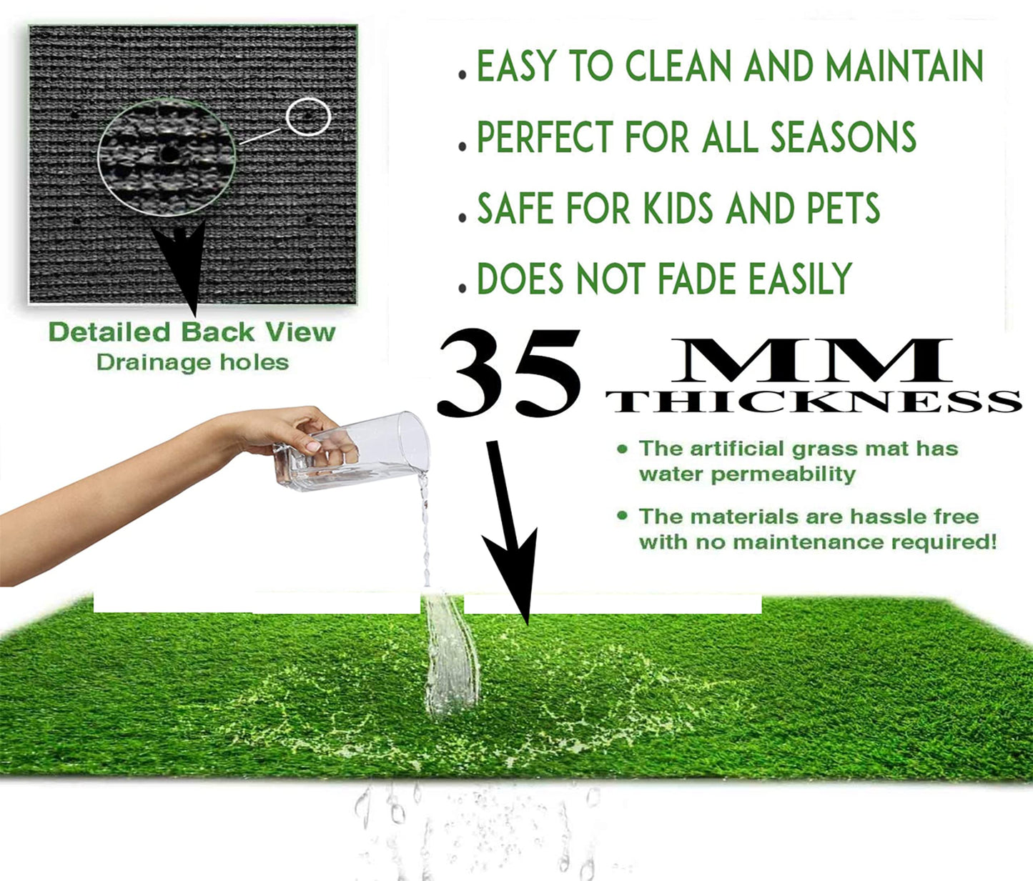 Prince Carpets Natural Looking high Density Long Lasting Aritifical Grass Carpet for Home Lawn Balcony Landscaping Indoor & Outdoor Decorating Purpose Thickness 35 mm Size 6.5X 15 feet