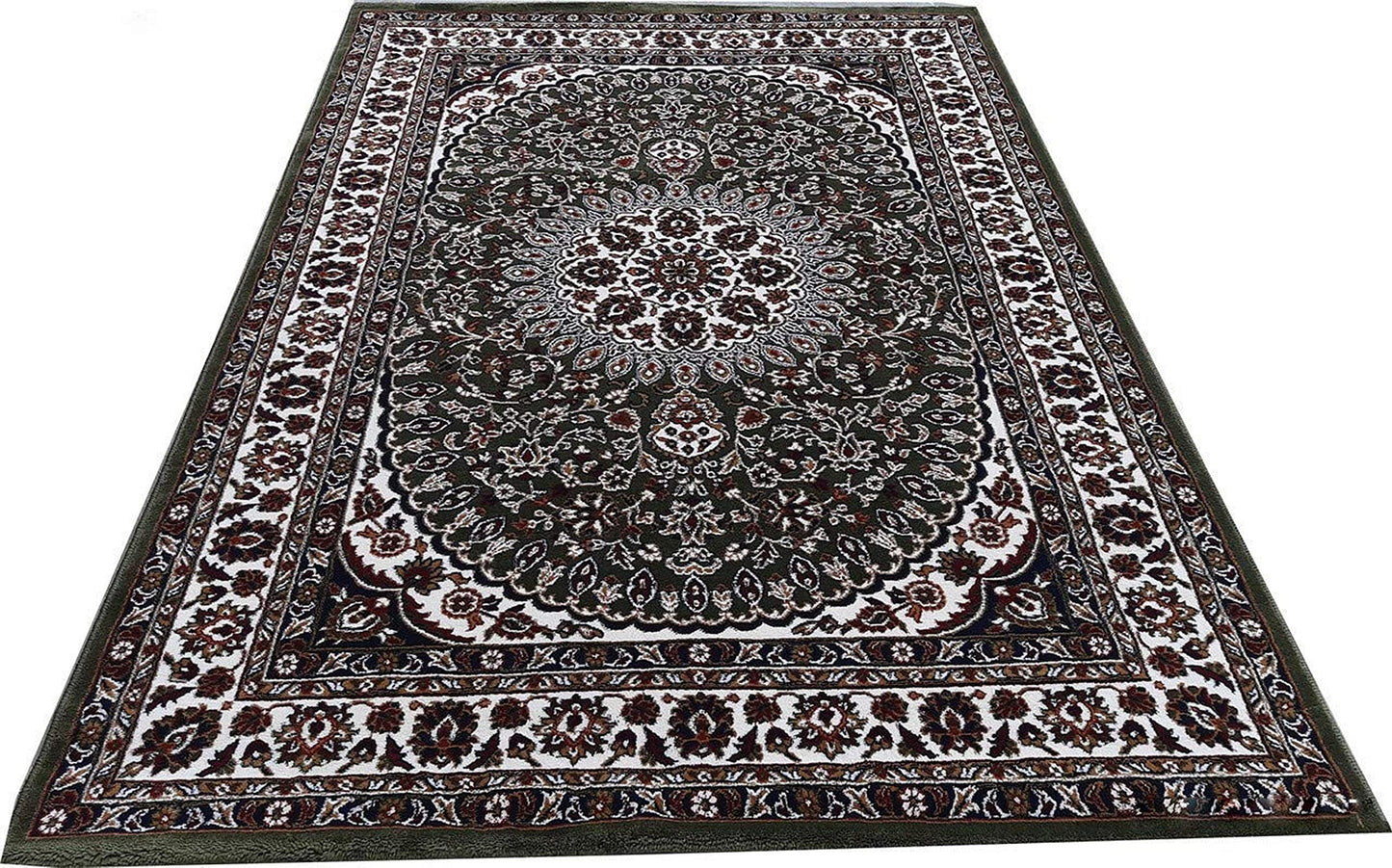 Prince Carpets Kashmiri Supersoft Wool Blend Persian Carpet for Living Room Bedroom Dining Room Hall with 15mm Thickness Non Slip Washable Carpet Green Color 5 x 7 feet