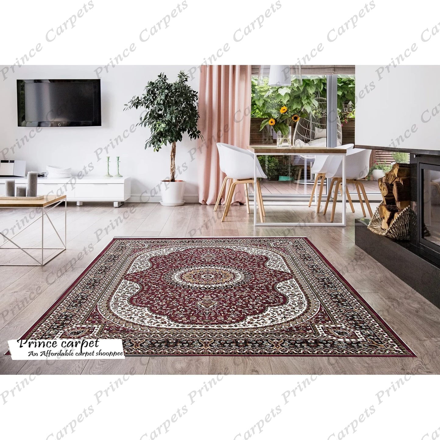 Prince Carpets Kashmiri Supersoft Wool Blend Persian Design Carpet for Living Room Bedroom Drawing Room Hall Anti Slip Backing Thick Washable Carpet Red Color 4 x 6 feet