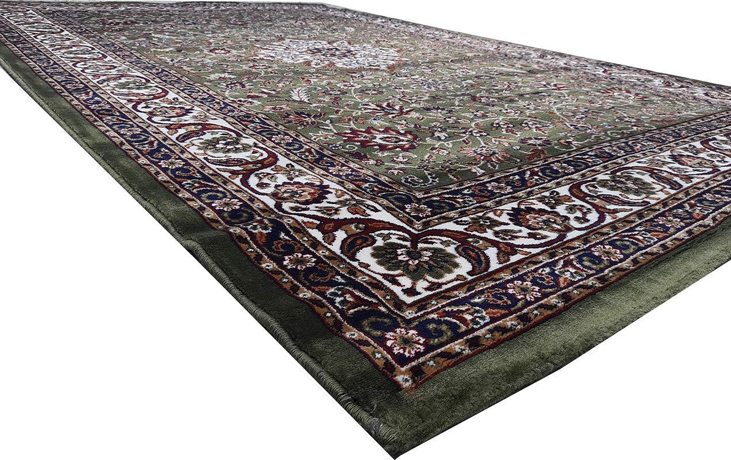 Prince Carpets Kashmiri Supersoft Wool Blend Persian Carpet for Living Room Bedroom Dining Room Hall with 15mm Thickness Non Slip Washable Carpet Green Color 6 x 9 feet