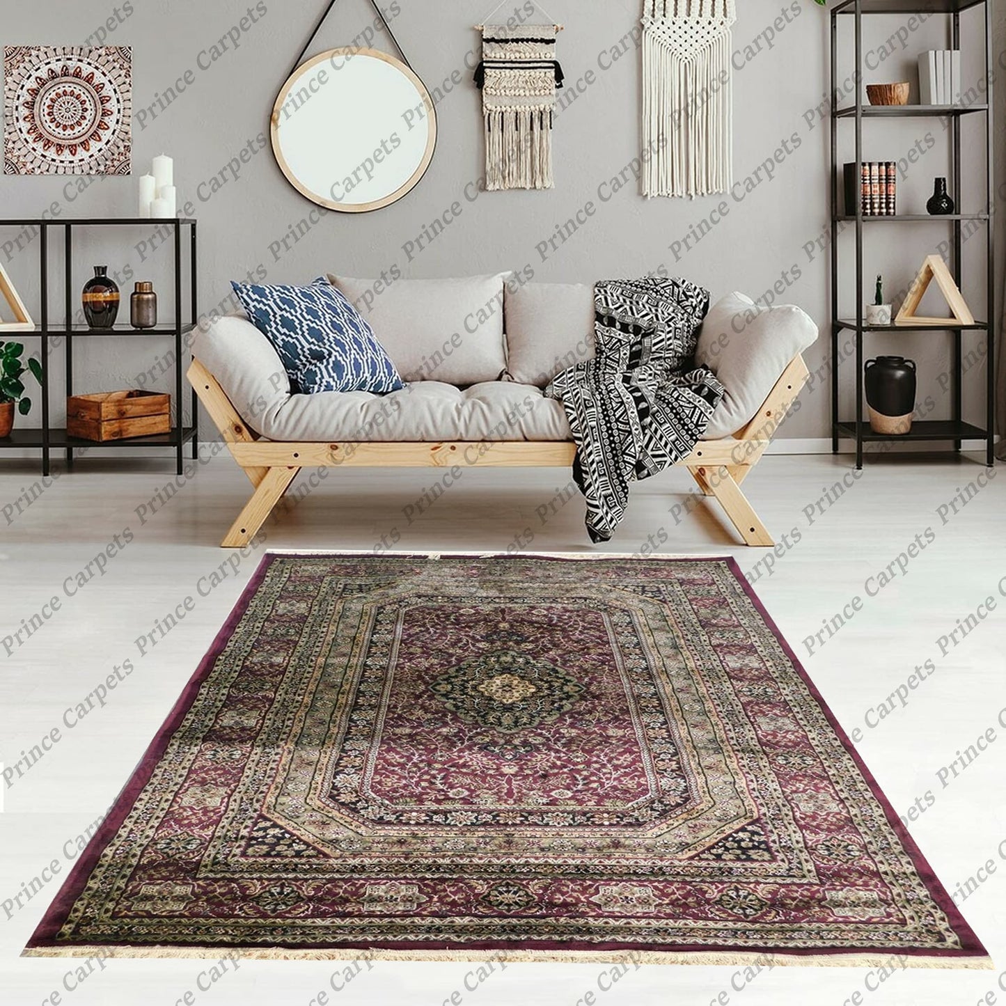Prince Carpets Supersoft Kashmiri Silk Luxury Persian Design Anti Skid Backing Washable Carpets for Living Room Bedroom Drawing Room Hall Home Maroon Color 6 x 9 feet