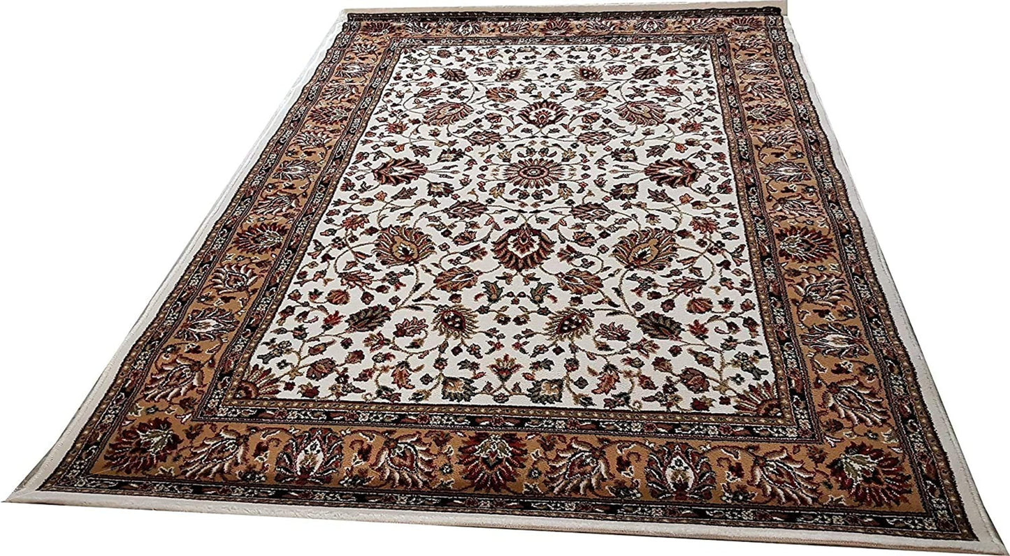Prince Carpets Kashmiri Supersoft Wool Blend Persian Carpet for Living Room1 inch Thickness Anti Skid Washable Carpet White Color 8 x 11 feet