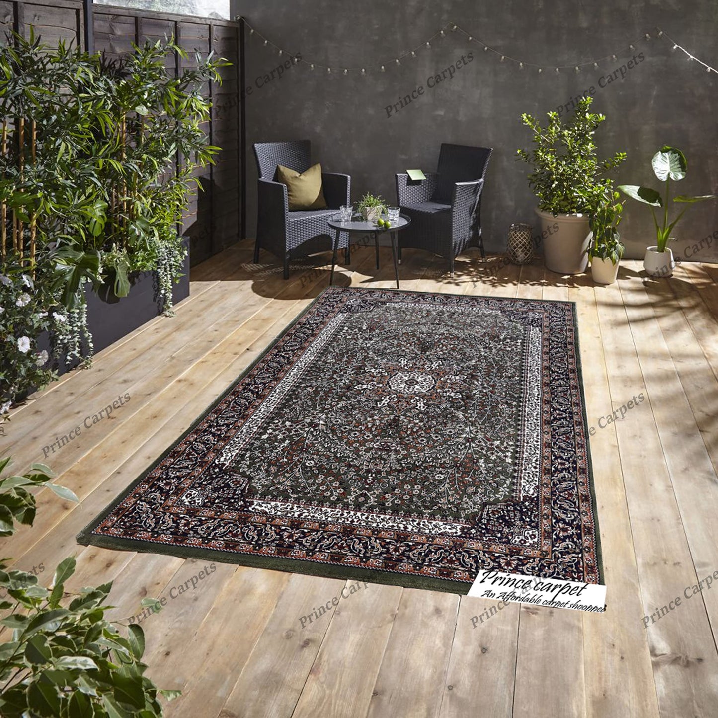 Prince Carpets Kashmiri Supersoft Wool Blend Persian Carpet for Living Room Bedroom Dining Room Hall with 15mm Thickness Non Slip Washable Carpet Green Color 9 x 12 feet