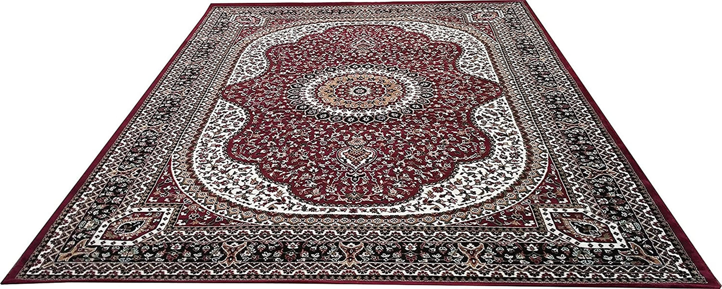Prince Carpets Kashmiri Supersoft Wool Blend Persian Carpet for Living Room Bedroom Dining Room Hall with 15mm Thickness Non Slip Washable Carpet Maroon Color 4 x 6 feet