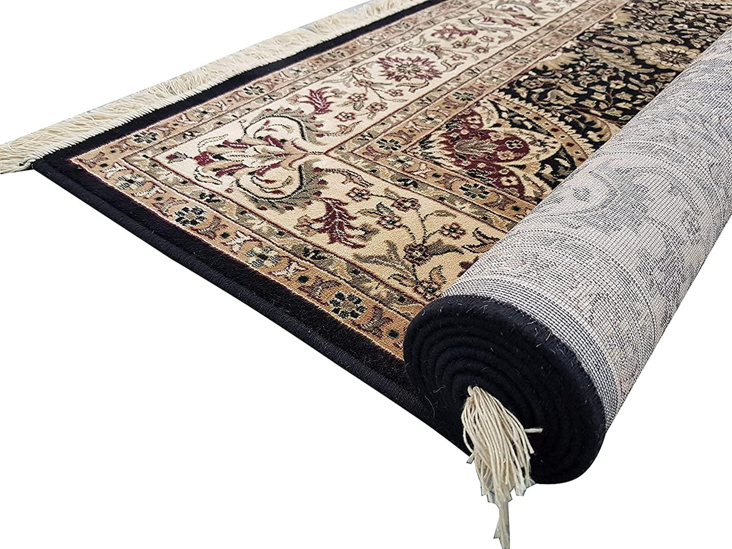 Prince Carpets Supersoft Kashmiri Silk Luxury Persian Design Anti Skid Backing Washable Carpets for Living Room Bedroom Drawing Room Hall Home Black Color 8 x 11 feet