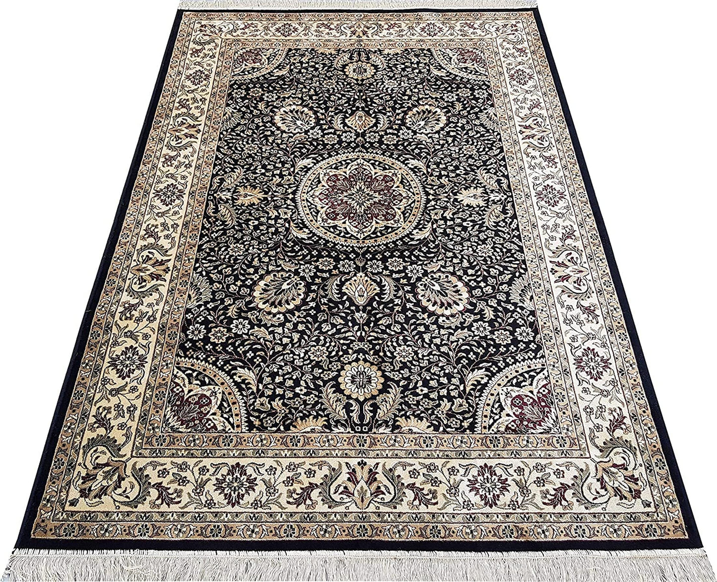 Prince Carpets Supersoft Kashmiri Silk Luxury Persian Design Anti Skid Backing Washable Carpets for Living Room Bedroom Drawing Room Hall Home Black Color 8 x 11 feet