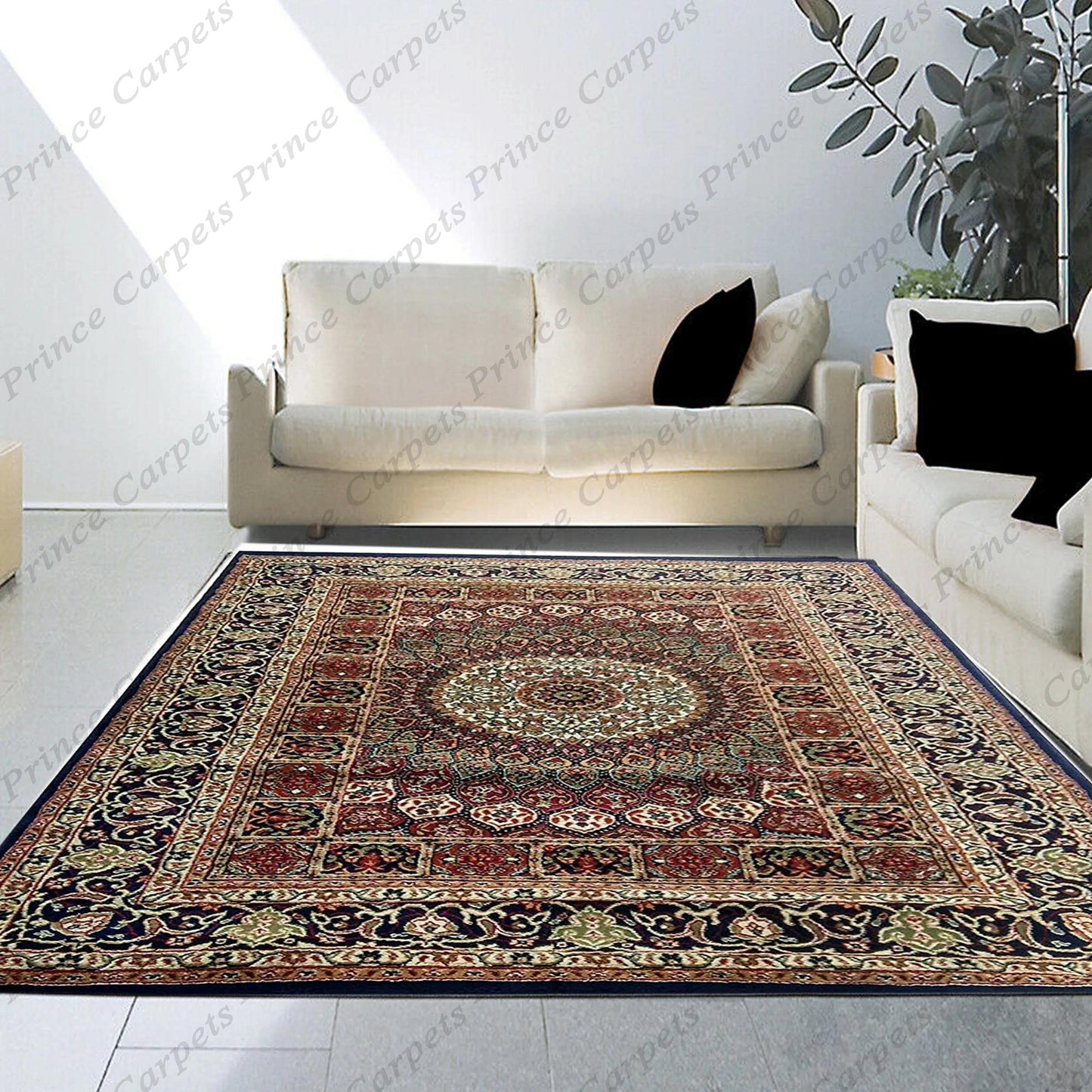 Prince Carpets Kashmiri Supersoft Wool Blend Persian Carpet for Living Room Bedroom Dining Room Hall with 15mm Thickness Non Slip Washable Carpet Blue Color 5 x 7 feet