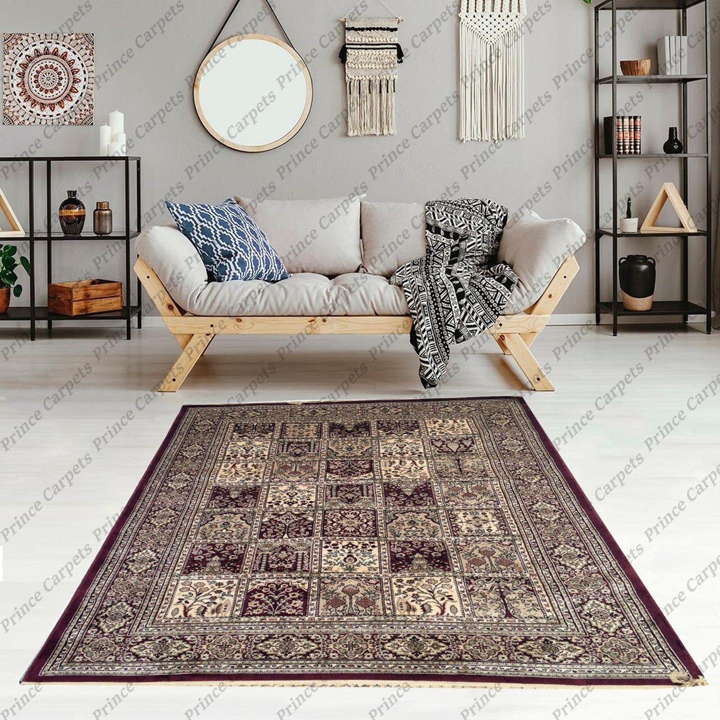 Prince Carpets Supersoft Kashmiri Silk Luxury Persian Design Anti Skid Backing Washable Carpets for Living Room Bedroom Drawing Room Hall Home Maroon Color 5 x7 feet