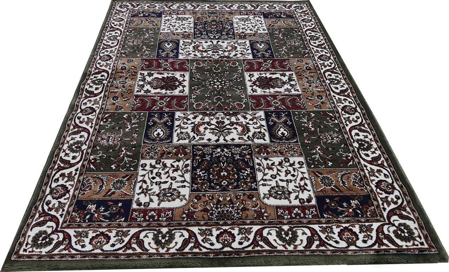 Prince Carpets Kashmiri Silk Touch Persian Carpet for Living Room1 inch Thickness Anti Skid Washable Carpet Green Color 8 x 11 feet
