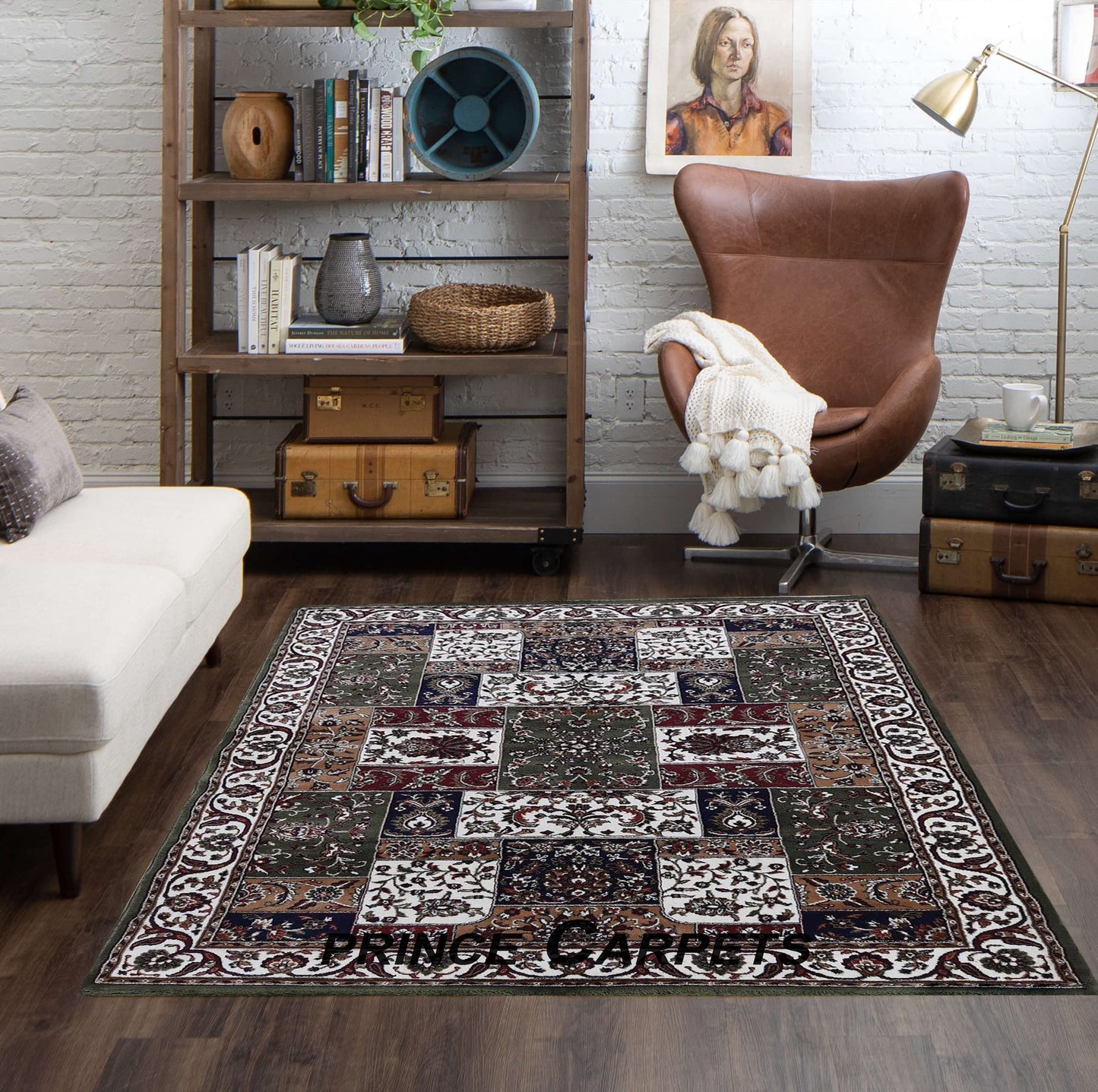 Prince Carpets Kashmiri Silk Touch Persian Carpet for Living Room1 inch Thickness Anti Skid Washable Carpet Green Color 8 x 11 feet