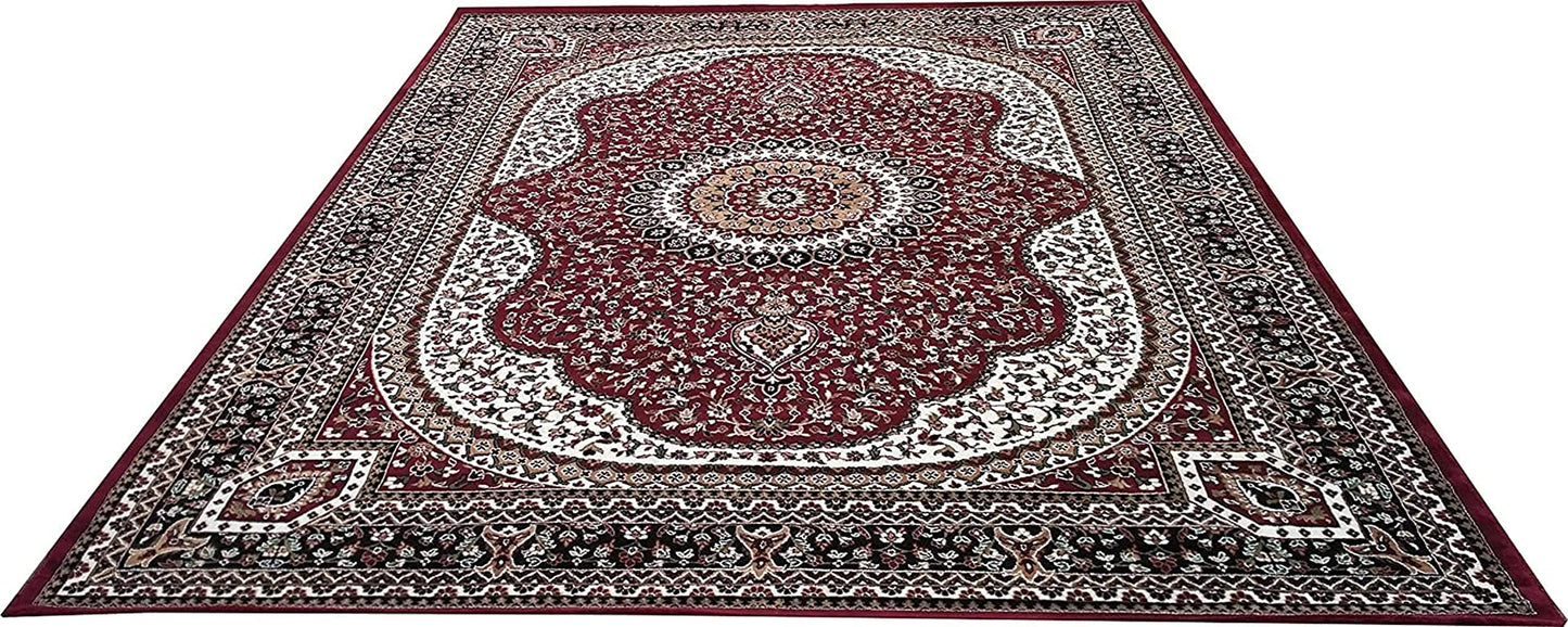 Prince Carpets Kashmiri Supersoft Wool Blend Persian Carpet for Living Room Bedroom Dining Room Hall with 15mm Thickness Non Slip Washable Carpet Maroon Color 4 x 6 feet