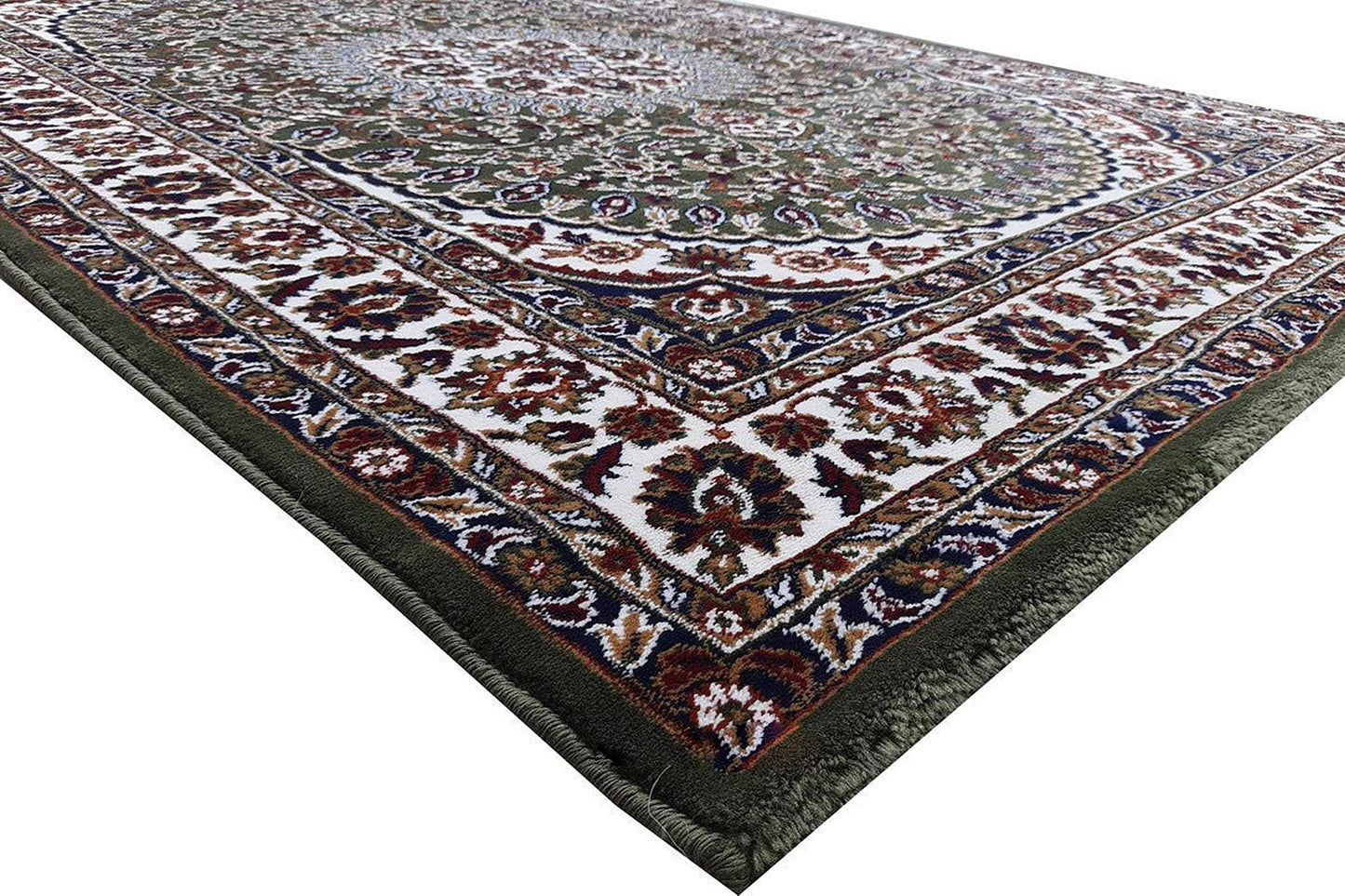 Prince Carpets Kashmiri Supersoft Wool Blend Persian Carpet for Living Room Bedroom Dining Room Hall with 15mm Thickness Non Slip Washable Carpet Green Color 6 x 9 feet