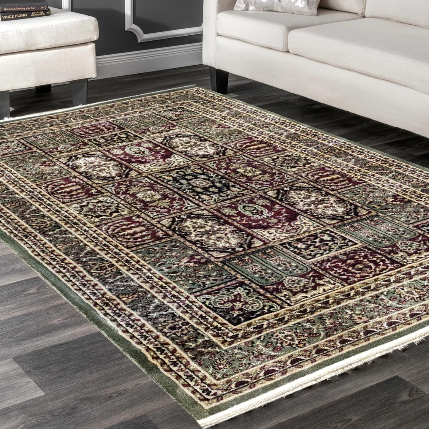 Prince Carpets Supersoft Kashmiri Silk Luxury Persian Design Anti Skid Backing Washable Carpets for Living Room Bedroom Drawing Room Hall Home Green Color 8 x 11 feet