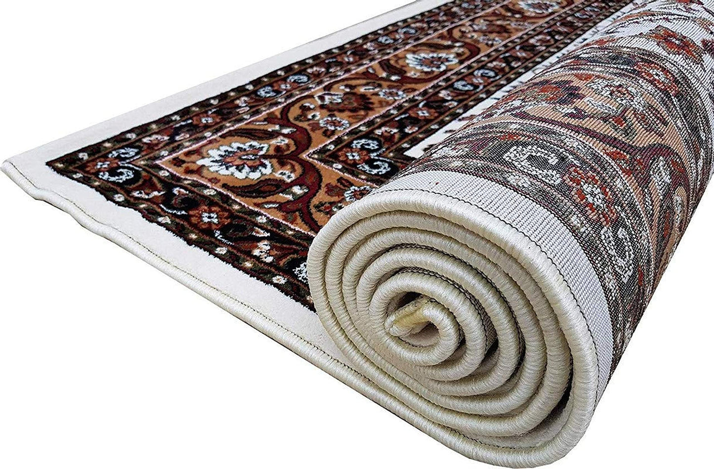 Prince Carpets Kashmiri Supersoft Wool Blend Persian Carpet for Living Room Bedroom Dining Room Hall with 15mm Thickness Non Slip Washable Carpet White Color 4 x 6 feet
