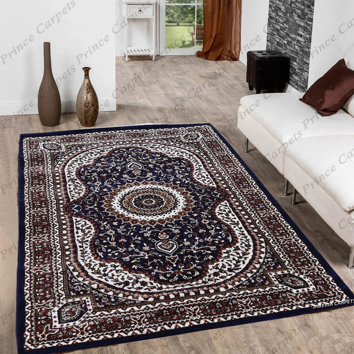 Prince Carpets Kashmiri Silk Touch Persian Carpets for Living Room1 inch Thickness Anti Skid Washable Carpet Blue Color 8 x 11 feet