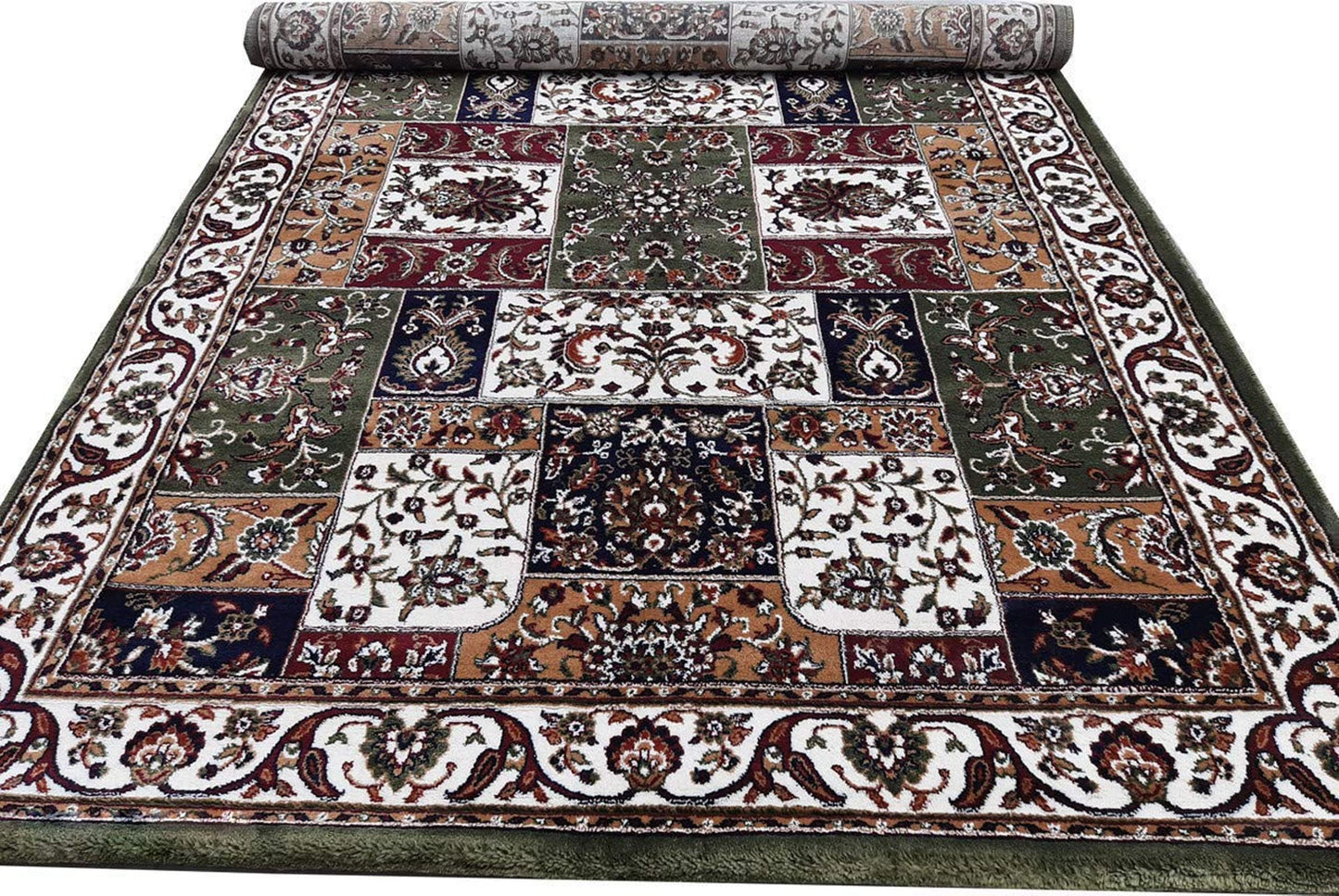 Prince Carpets Kashmiri Silk Touch Persian Carpet for Living Room1 inch Thickness Anti Skid Washable Carpet Green Color 8 x 11 feet