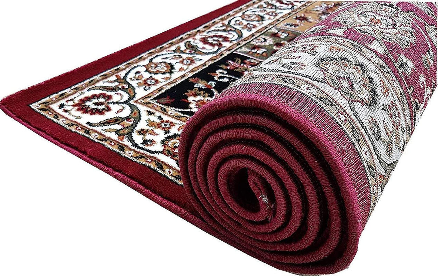 Prince Carpets Kashmiri Supersoft Wool Blend Persian Carpet for Living Room Bedroom Dining Room Hall with 15mm Thickness Non Slip Washable Carpet Maroon Color 6 x 9 feet