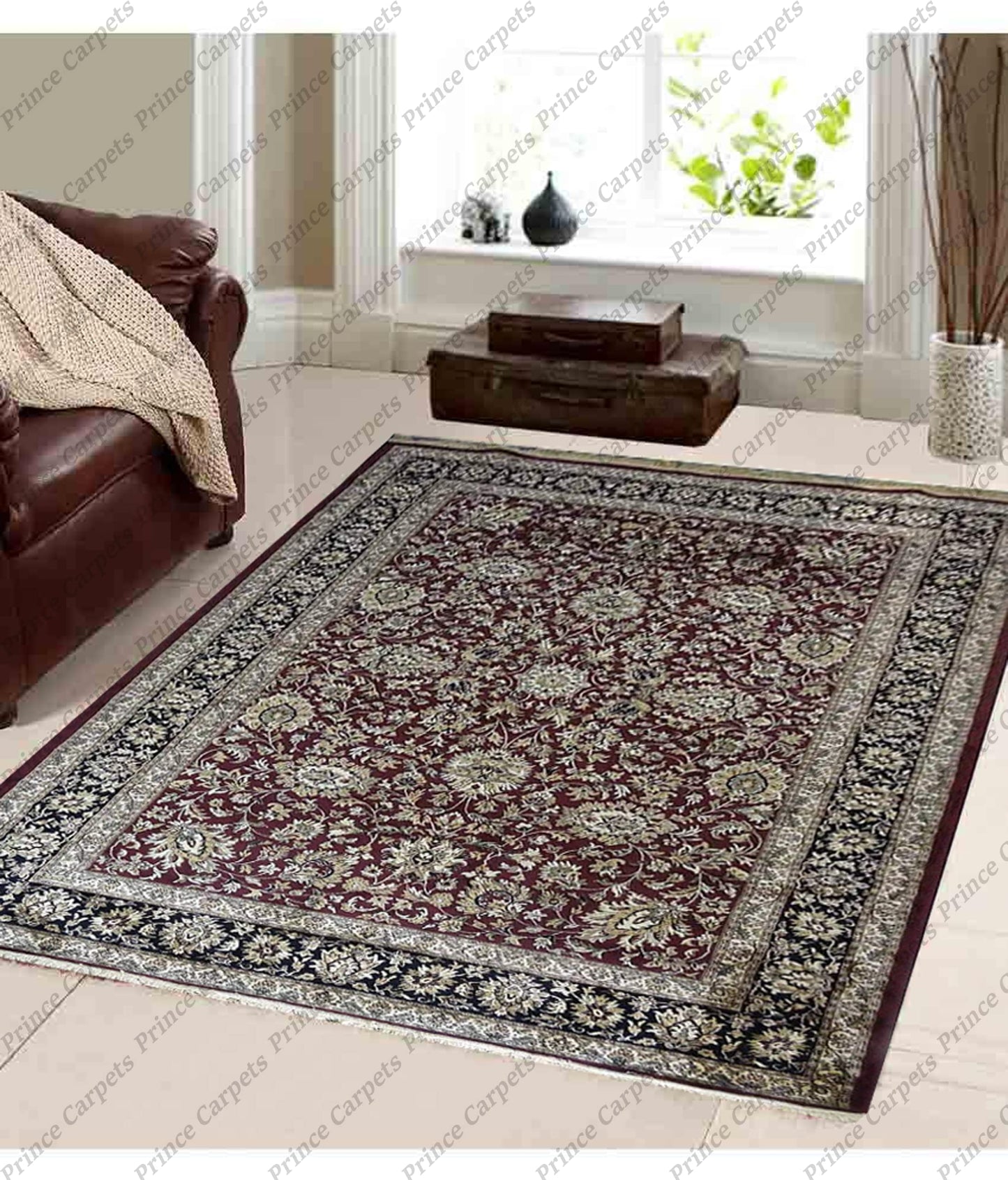 Prince Carpets Supersoft Kashmiri Silk Luxury Persian Design Anti Skid Backing Washable Carpets for Living Room Bedroom Drawing Room Hall Home Maroon Color 3 x 5 feet
