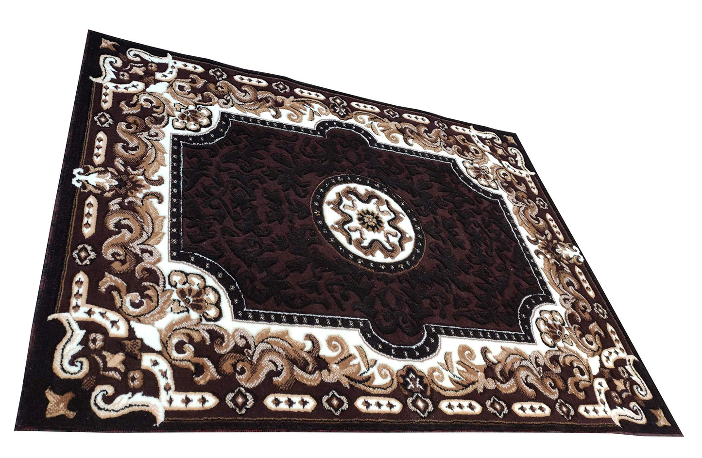 Prince Carpets Embossed Carved Supersoft Wool Blend Modern Design Carpets for Living Room Home Bedroom Drawing Room Hall with 1 inch Thickness Brown Color 6 x 8 feet