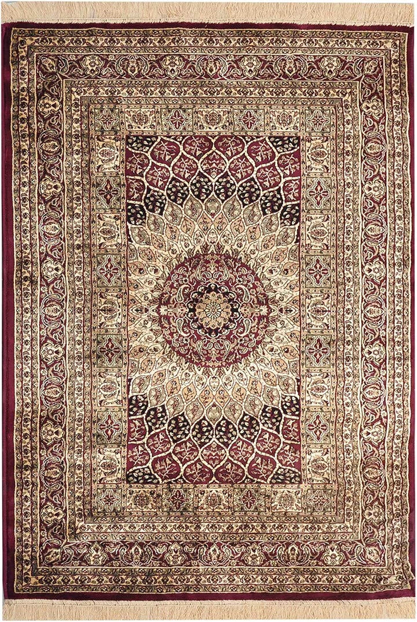 Prince Carpets Supersoft Kashmiri Silk Luxury Persian Design Anti Skid Backing Washable Carpets for Living Room Bedroom Drawing Room Hall Home Maroon Color 4 x 6 feet