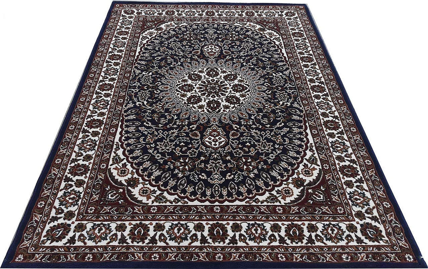 Prince Carpets Kashmiri Supersoft Wool Blend Persian Carpet for Living Room Bedroom Dining Room Hall with 15mm Thickness Non Slip Washable Carpet Blue Color 5 x 7 feet