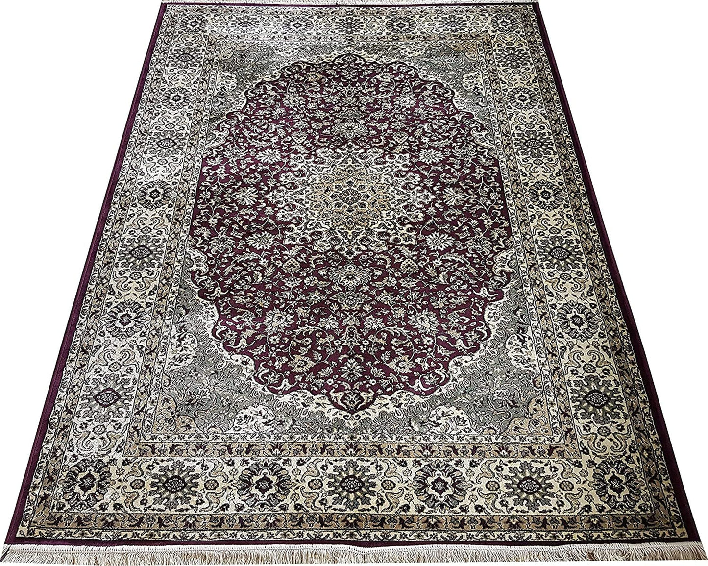 Prince Carpets Supersoft Kashmiri Silk Luxury Persian Design Anti Skid Backing Washable Carpets for Living Room Bedroom Drawing Room Hall Home Maroon Color 8 x 11 feet