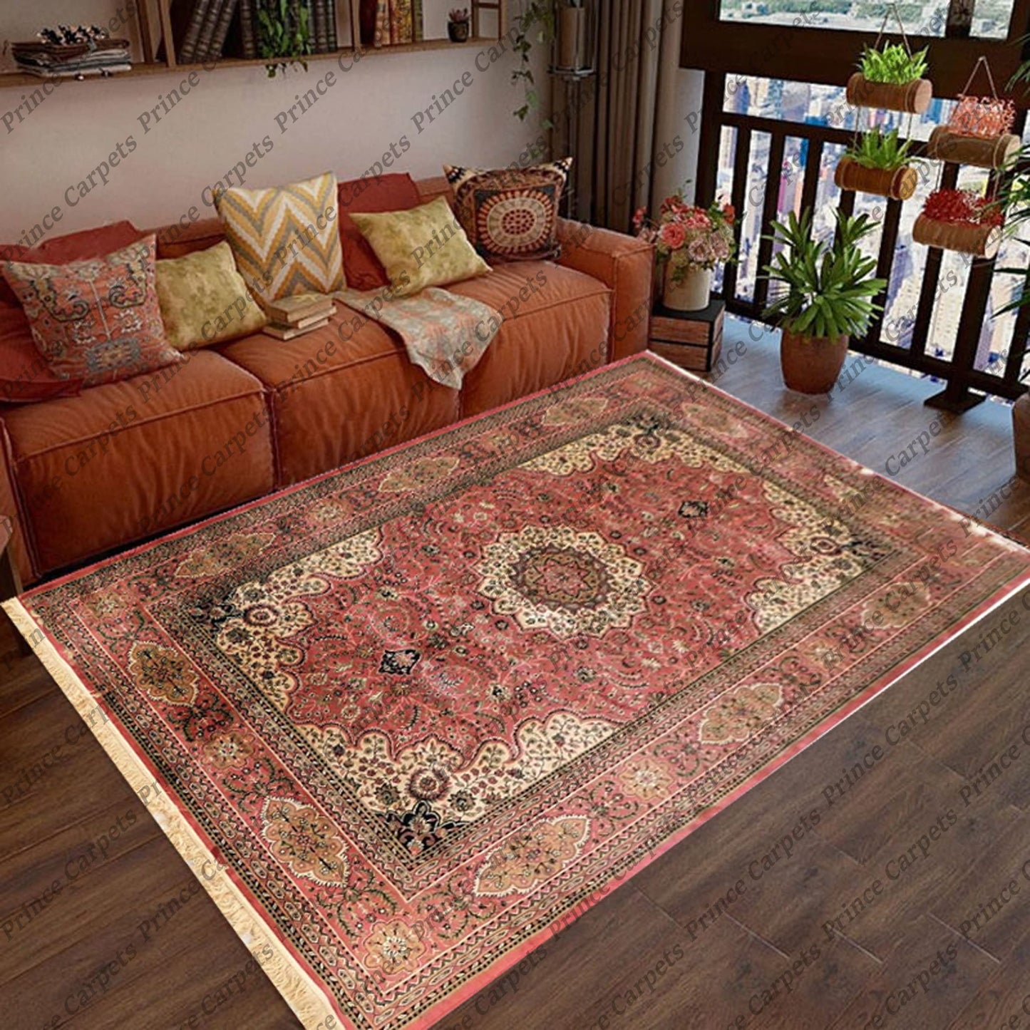 Prince Carpets Supersoft Kashmiri Silk Luxury Persian Design Anti Skid Backing Washable Carpets for Living Room Bedroom Drawing Room Hall Home Pink Color 3 x 5 feet