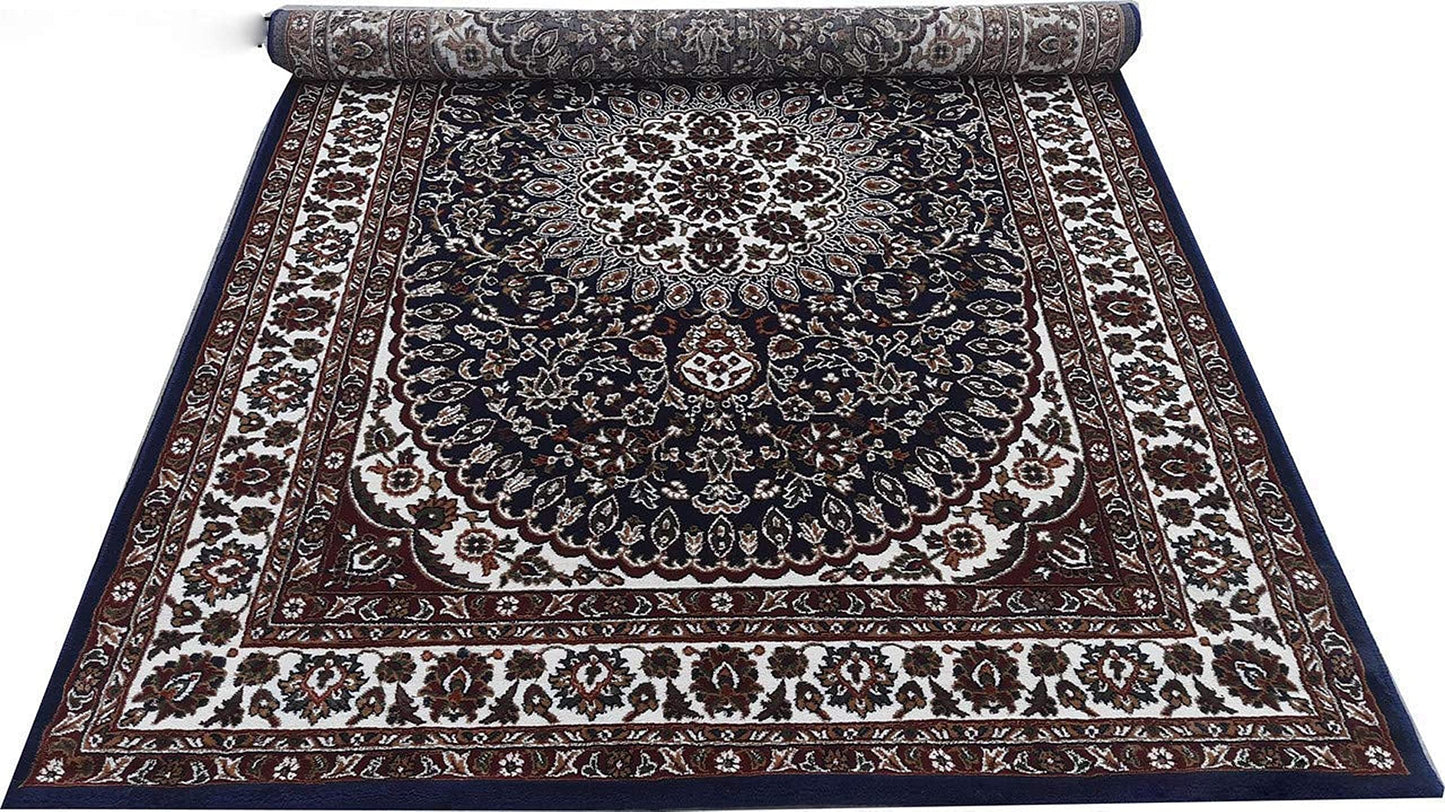Prince Carpets Kashmiri Supersoft Wool Blend Persian Carpet for Living Room Bedroom Dining Room Hall with 15mm Thickness Non Slip Washable Carpet Blue Color 5 x 7 feet