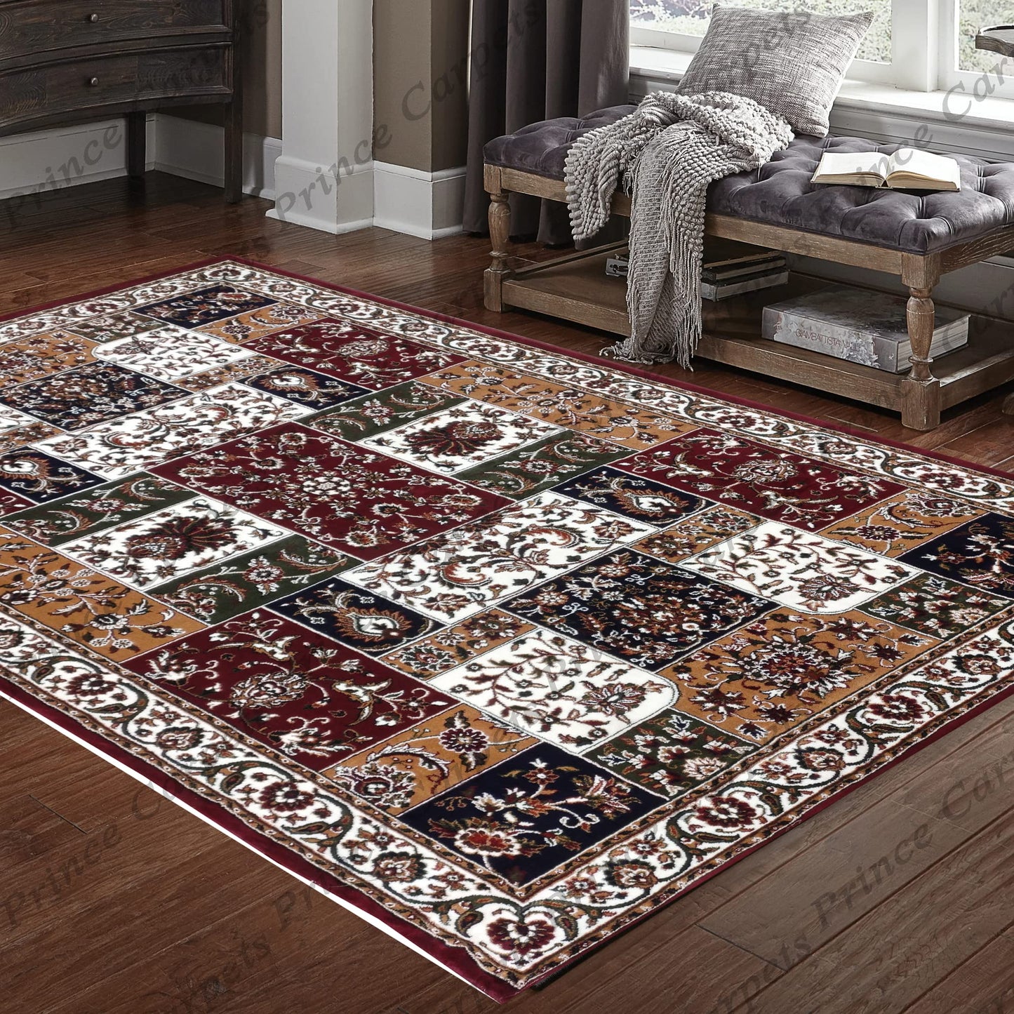 Prince Carpets Kashmiri Supersoft Wool Blend Persian Design Carpet for Living Room Bedroom Drawing Room Hall Anti Slip Backing Thick Washable Carpet Maroon Color 4 x 6 feet