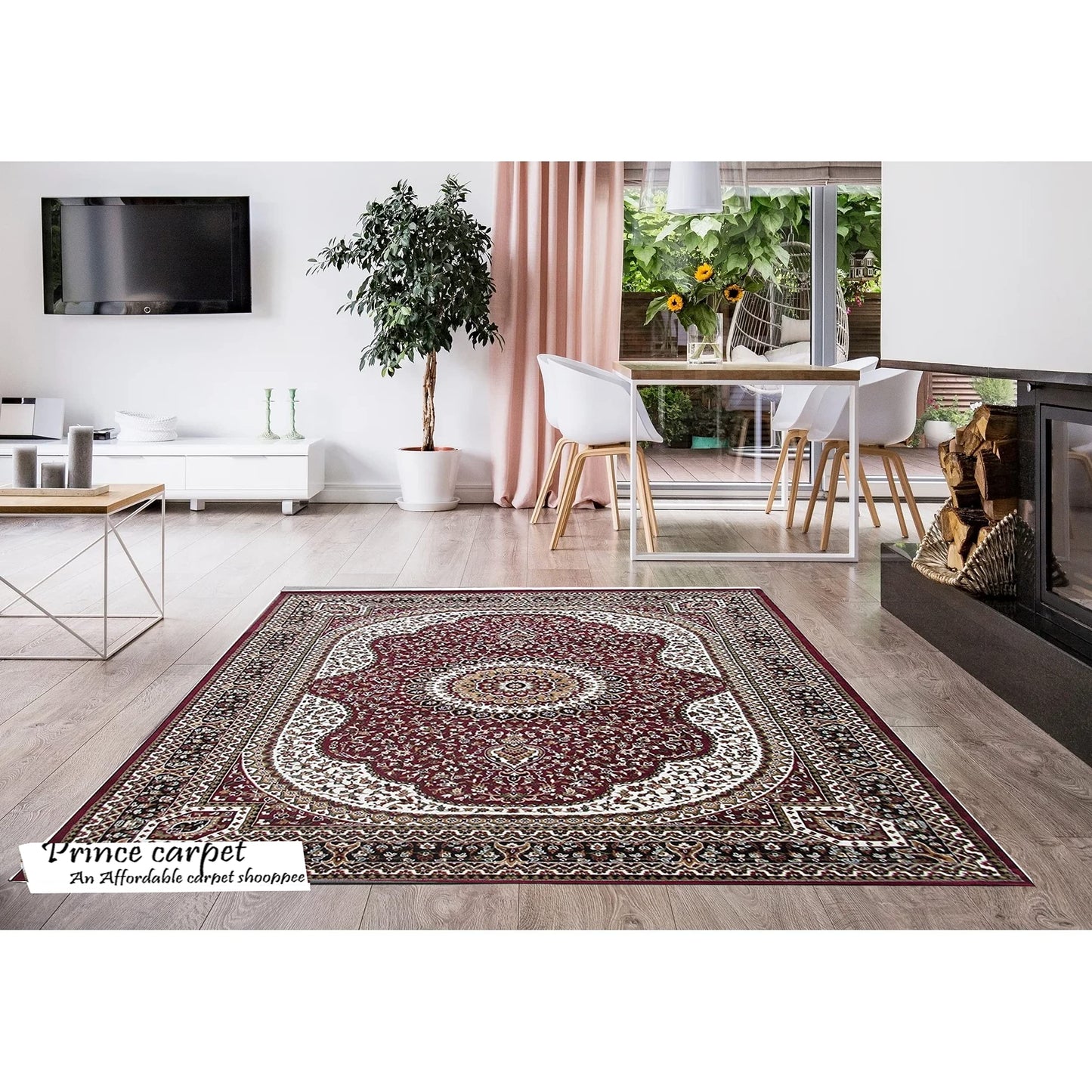 Prince Carpets Kashmiri Supersoft Wool Blend Persian Design Carpet for Living Room Bedroom Drawing Room Hall Anti Slip Backing Thick Washable Carpet Red Color 4 x 6 feet