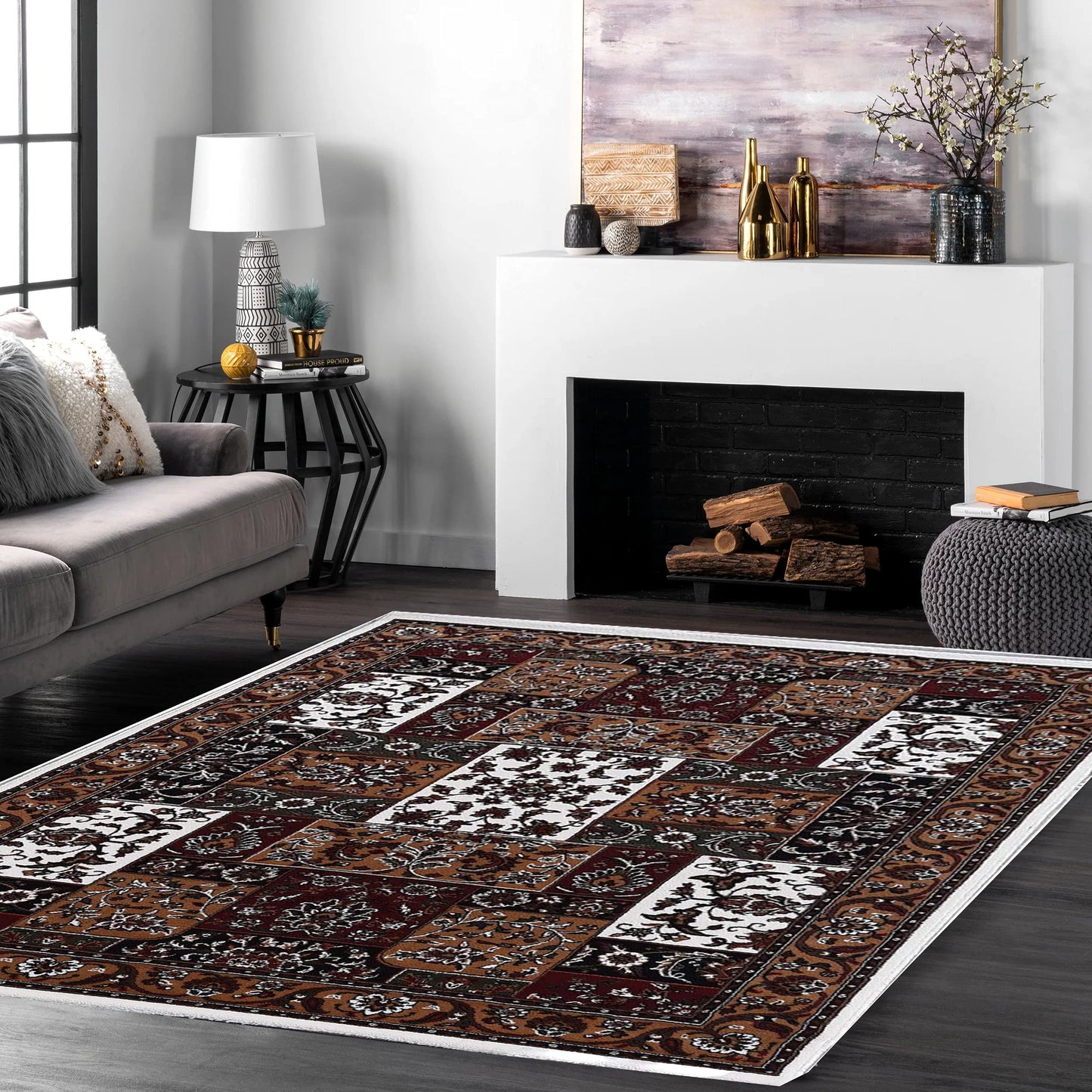 Prince Carpets Kashmiri Supersoft Wool Blend Persian Carpet for Living Room1 inch Thickness Anti Skid Washable Carpet White Color 8 x 11 feet