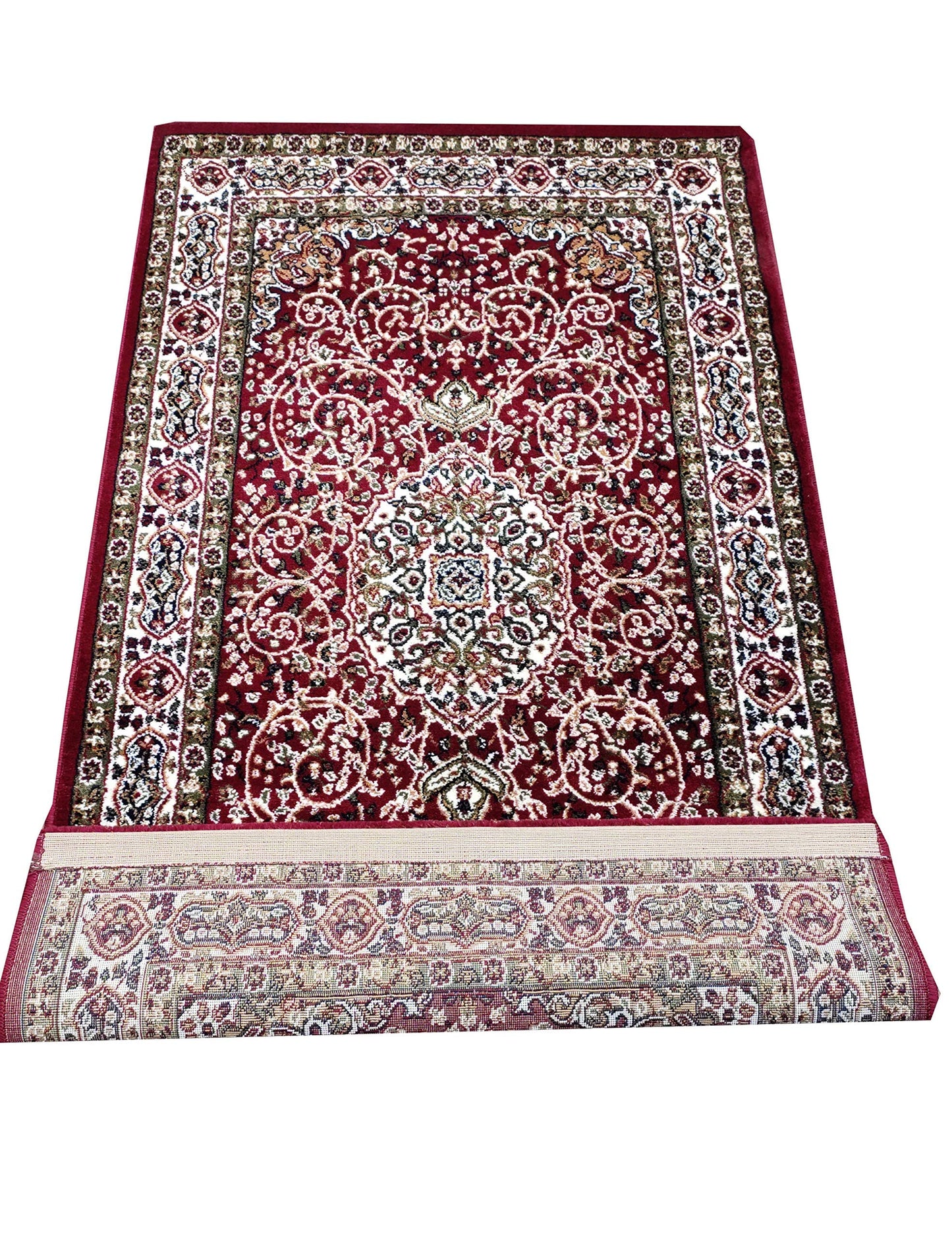 Prince Carpets Plushy Persian Ultra Soft Plushy Carpets for Home Bedroom Hall and Living Room Size 3 feet x 5 feet (90 cms X 150 cms) Color Maroon Red