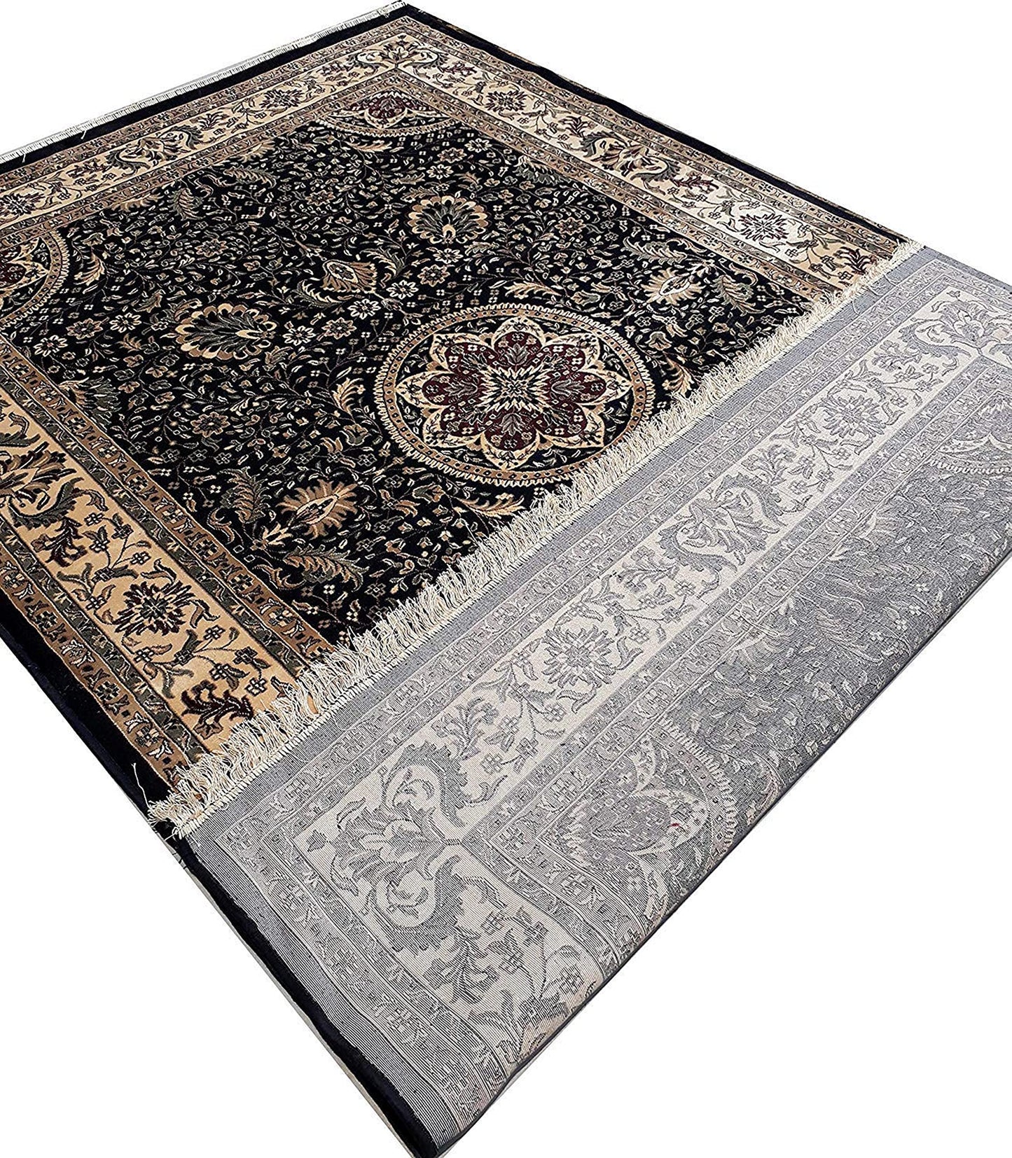 Prince Carpets Supersoft Kashmiri Silk Luxury Persian Design Anti Skid Backing Washable Carpets for Living Room Bedroom Drawing Room Hall Home Black Color 6 x 9 feet