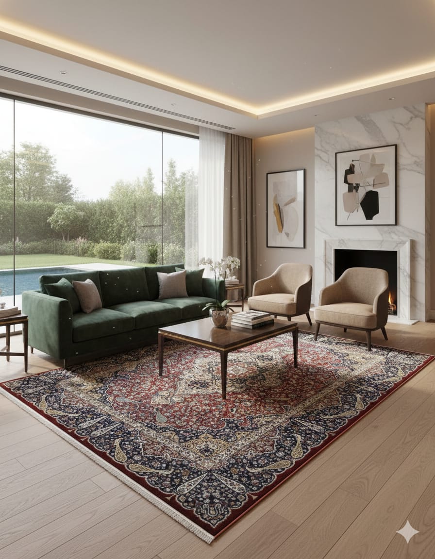 Traditional Persian Mughal Rugs | Handwoven Wool Carpet | Designer Floor Rugs India