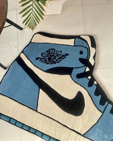 Blue Nike Hand Tufted Recycled Polyester And Woollen Rug