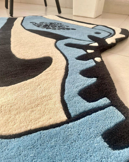 Blue Nike Hand Tufted Recycled Polyester And Woollen Rug