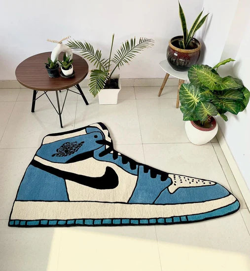 Blue Nike Hand Tufted Recycled Polyester And Woollen Rug