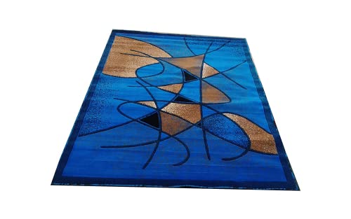 Prince Carpets Embossed Carved Supersoft Wool Blend Modern Design Carpets for Living Room Home Bedroom Drawing Room Hall with 1 inch Thickness Blue Color 6 x 8 feet