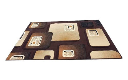 Prince Carpets Embossed Carved Supersoft Wool Blend Modern Design Carpets for Living Room Home Bedroom Drawing Room Hall with 1 inch Thickness Brown Color 5 x 7 feet