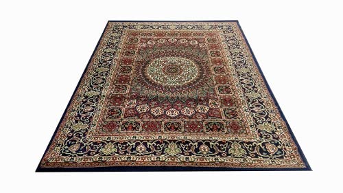 Prince Carpets Kashmiri Supersoft Wool Blend Persian Carpet for Living Room Bedroom Dining Room Hall with 15mm Thickness Non Slip Washable Carpet Blue Color 4 x 6 feet