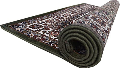 Prince Carpets Kashmiri Supersoft Wool Blend Persian Carpet for Living Room Bedroom Dining Room Hall with 15mm Thickness Non Slip Washable Carpet Green Color 8 x 11 feet