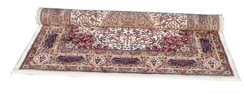 Prince Carpets Kashmiri Supersoft Wool Blend Persian Carpet for Living Room Bedroom Dining Room Hall with 15mm Thickness Non Slip Washable Carpet White Color 9 x 12 feet