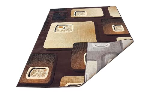 Prince Carpets Embossed Carved Supersoft Wool Blend Modern Design Carpets for Living Room Home Bedroom Drawing Room Hall with 1 inch Thickness Brown Color 5 x 7 feet