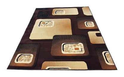 Prince Carpets Embossed Carved Supersoft Wool Blend Modern Design Carpets for Living Room Home Bedroom Drawing Room Hall with 1 inch Thickness Brown Color 5 x 7 feet