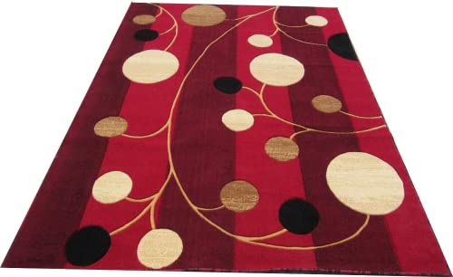 Prince Carpets Embossed Carved Supersoft Wool Blend Modern Design Carpets for Living Room Home Bedroom Drawing Room Hall with 1 inch Thickness Red Color 6 x 8 feet