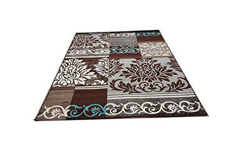 Prince Carpets Embossed Carved Supersoft Wool Blend Modern Design Carpets for Living Room Home Bedroom Drawing Room Hall with 1 inch Thickness Brown- Color 6 x 8 feet