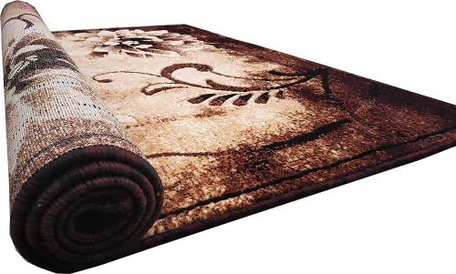 Prince Carpets Embossed Carved Supersoft Wool Blend Modern Design Carpets for Living Room Home Bedroom Drawing Room Hall with 1 inch Thickness Brown Color 5 x 7 feet